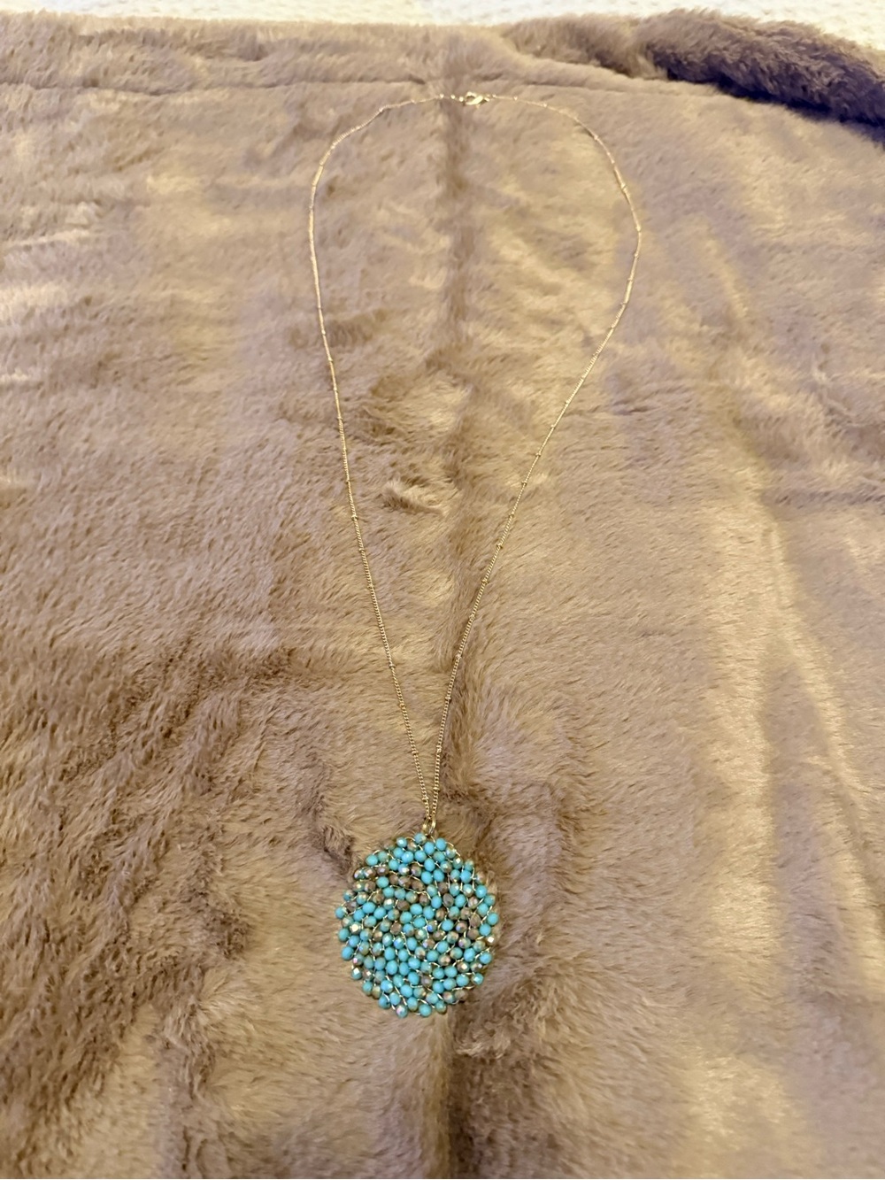 Gold-Tone Necklace with Turquoise Cluster Pendant - Women Jewelry